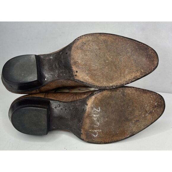 Vintage Rainbow Stitch Tony Lama Cowboy Boots Brown Leather USA 1617 L 9.5M - Picture 8 of 11